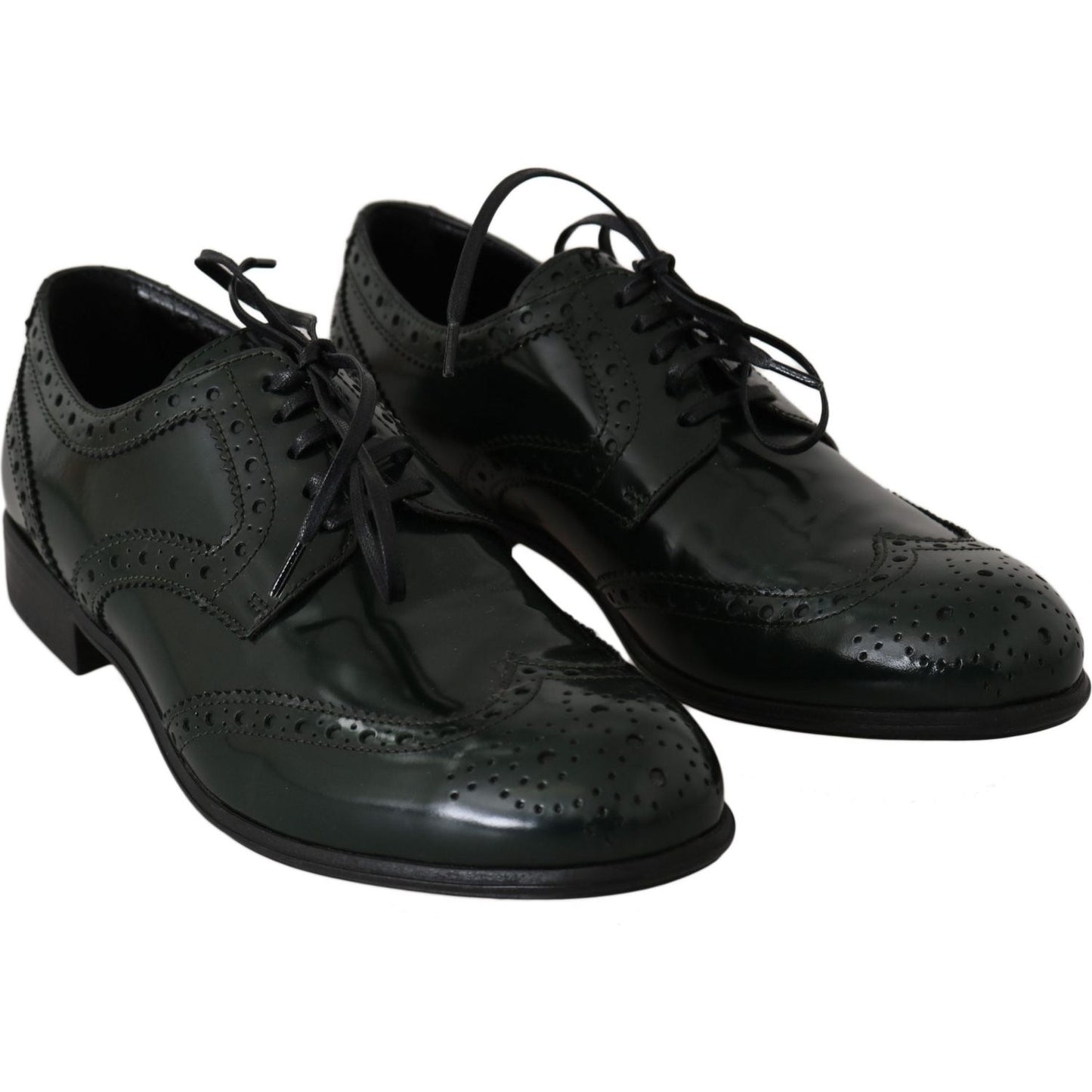 Dolce & Gabbana Elegant Green Brogues Oxford Wingtip Flats green-leather-broque-oxford-wingtip-shoes