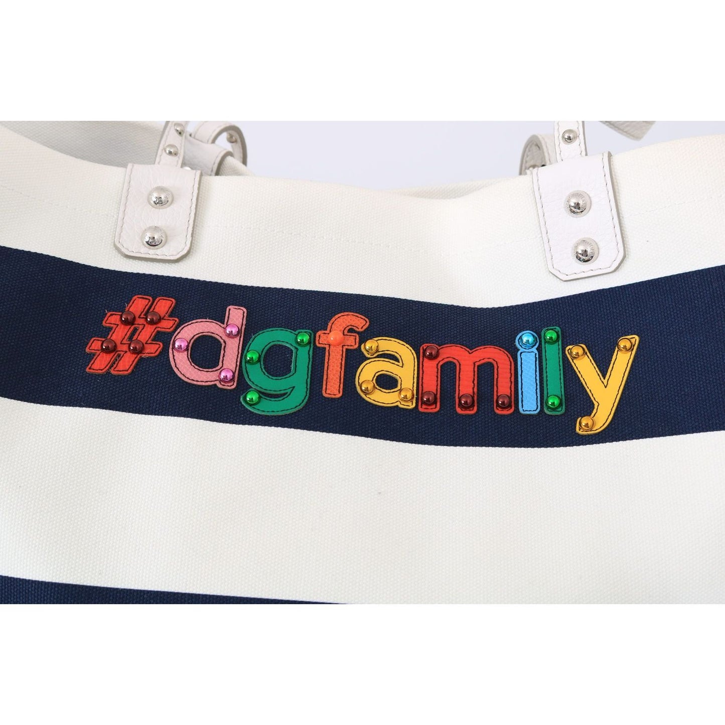 Dolce & Gabbana Chic Striped Beatrice Tote Handbag blue-canvas-dgfamily-shopping-beatrice-bag