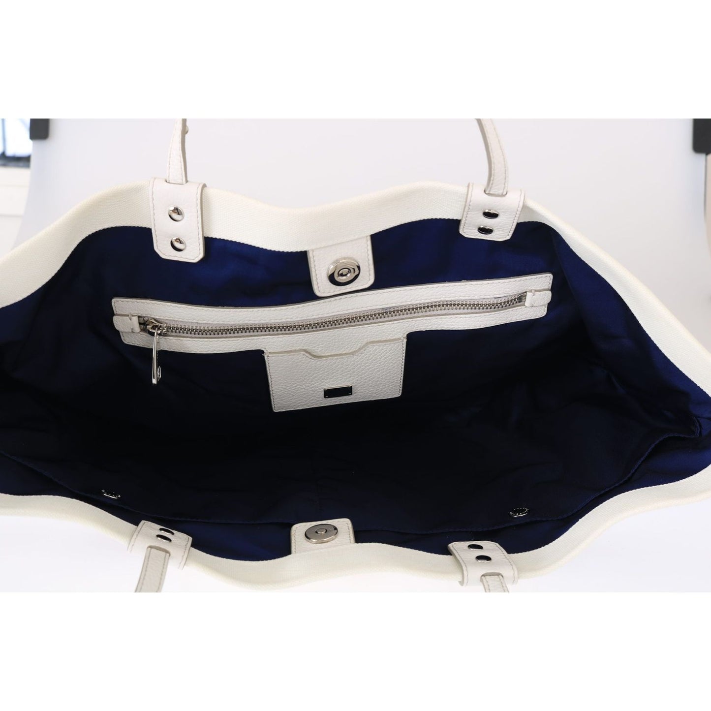Dolce & Gabbana Chic Striped Beatrice Tote Handbag blue-canvas-dgfamily-shopping-beatrice-bag