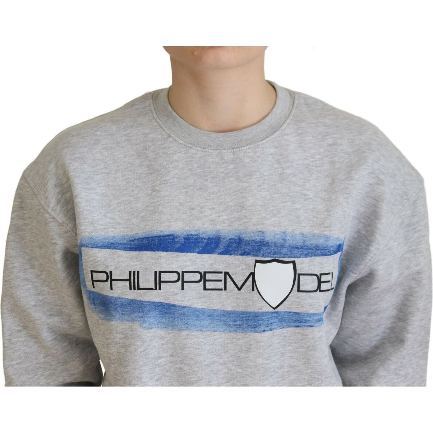 Philippe Model Elegant Gray Printed Cotton Sweater gray-printed-long-sleeves-pullover-sweater