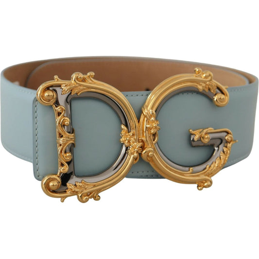 Dolce & Gabbana Elegant Blue Leather Belt with Logo Buckle blue-leather-wide-waist-dg-logo-baroque-gold-buckle-belt