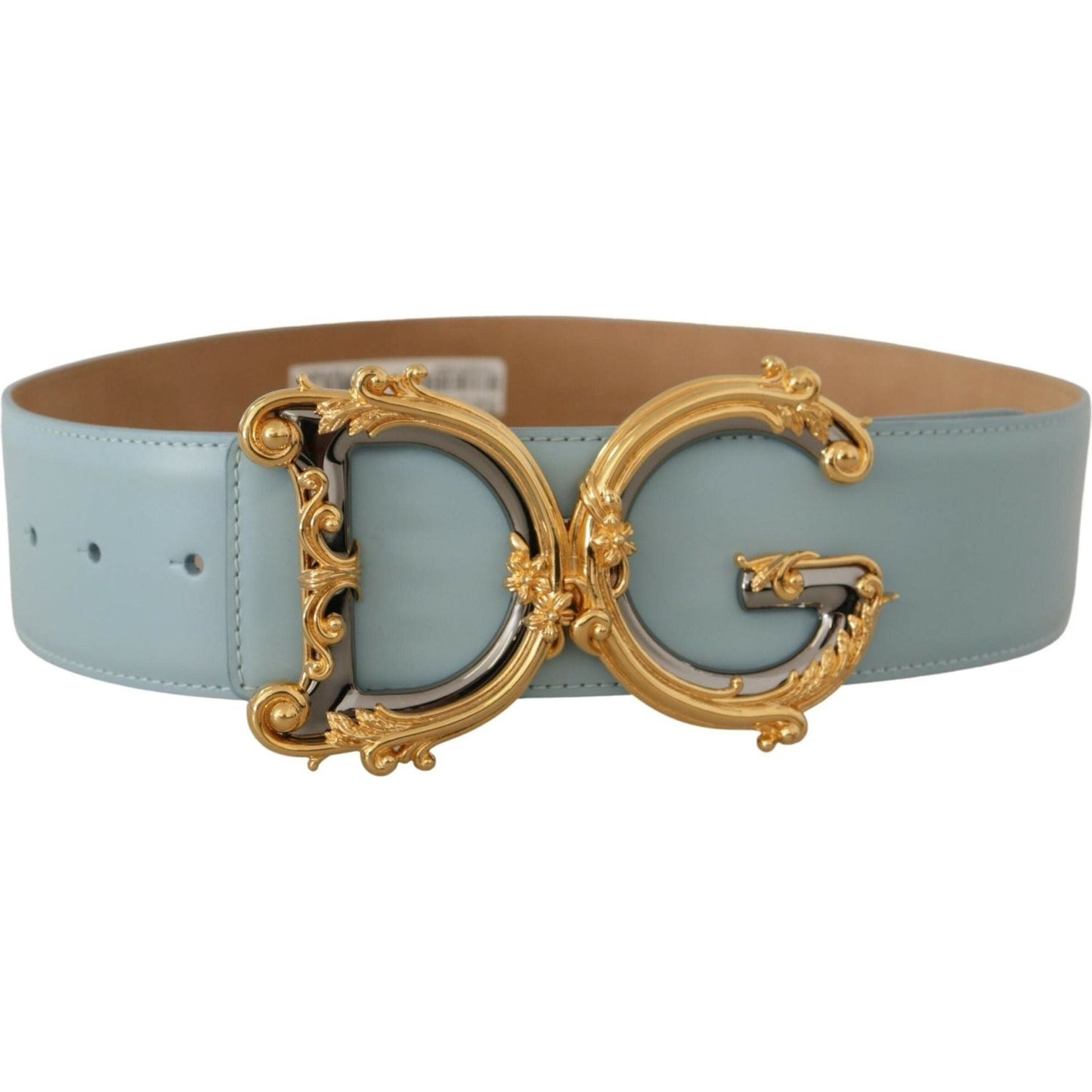 Dolce & Gabbana Elegant Blue Leather Belt with Logo Buckle blue-leather-wide-waist-dg-logo-baroque-gold-buckle-belt