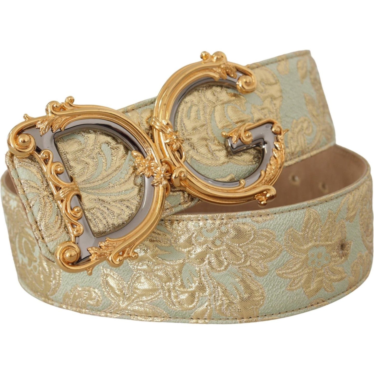 Dolce & Gabbana Engraved Buckle Leather Belt - Green & Gold green-wide-brocade-jacquard-dg-logo-gold-buckle-belt IMG_9138-1-87d20bb4-8d4.jpg