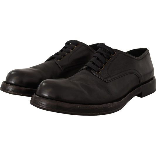 Dolce & Gabbana Elegant Black Leather Men's Dress Shoes black-leather-formal-lace-up-shoes IMG_9140-scaled-c82d6647-ec8.jpg