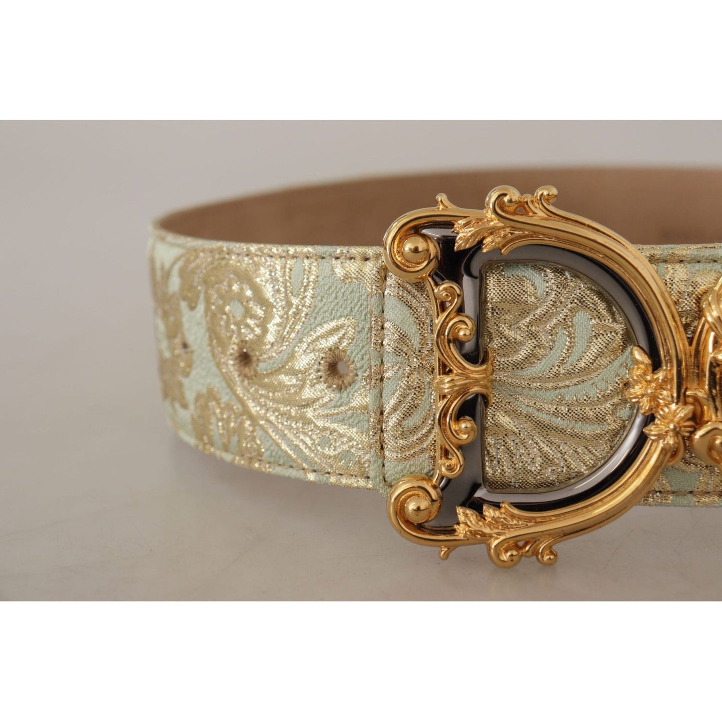 Dolce & Gabbana Engraved Buckle Leather Belt - Green & Gold green-wide-brocade-jacquard-dg-logo-gold-buckle-belt IMG_9145-scaled-f04dff40-098.jpg