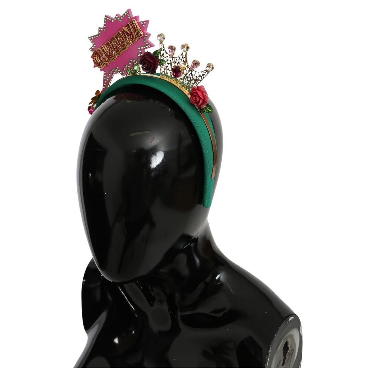 Dolce & Gabbana Stunning Silk & Brass Diadem Headband Diadem green-pink-crystal-fumetti-cartoons-diadem-headband IMG_9147-70b45962-471.jpg