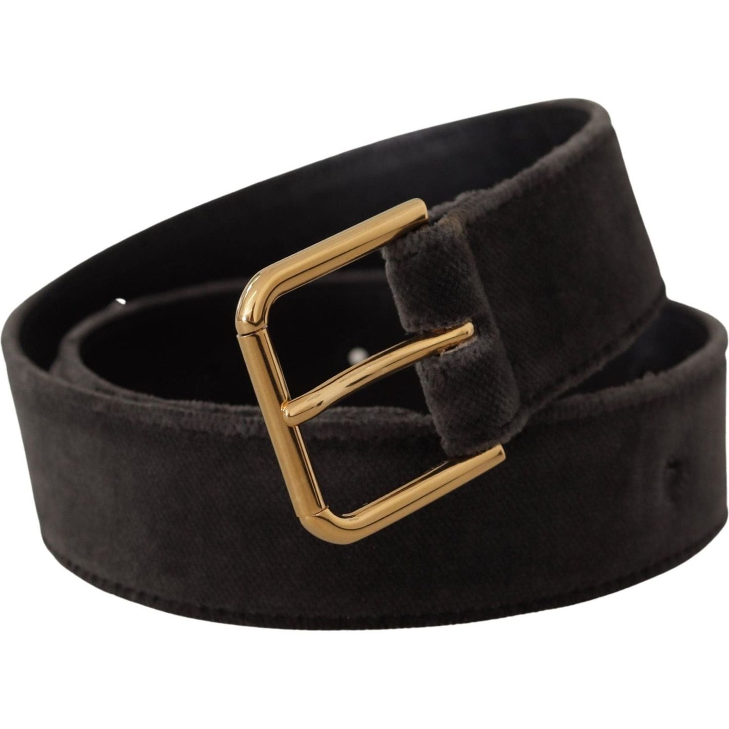 Dolce & Gabbana Elegant Velvet Belt with Engraved Buckle brown-velvet-gold-tone-logo-metal-waist-buckle-belt