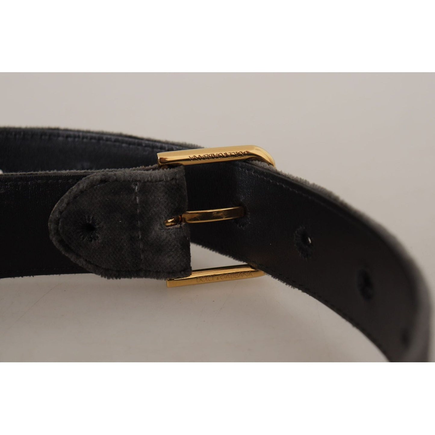 Dolce & Gabbana Elegant Velvet Belt with Engraved Buckle brown-velvet-gold-tone-logo-metal-waist-buckle-belt