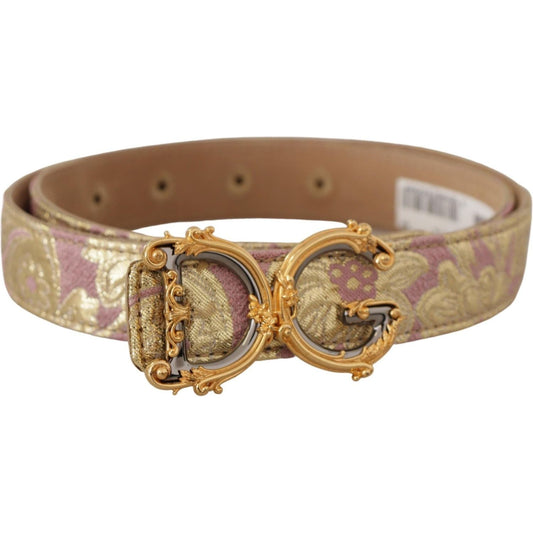 Dolce & Gabbana Chic Gold and Pink Leather Belt rose-pink-jacquard-dg-logo-gold-metal-buckle-belt