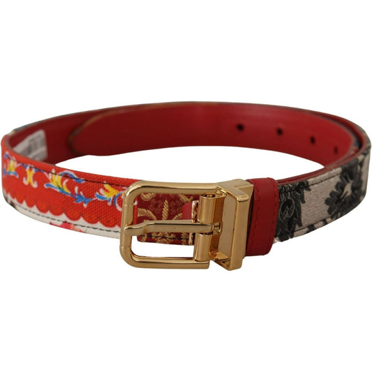 Dolce & Gabbana Chic Multicolor Leather Belt with Engraved Buckle multicolor-majolica-patchwork-gold-metal-buckle-belt