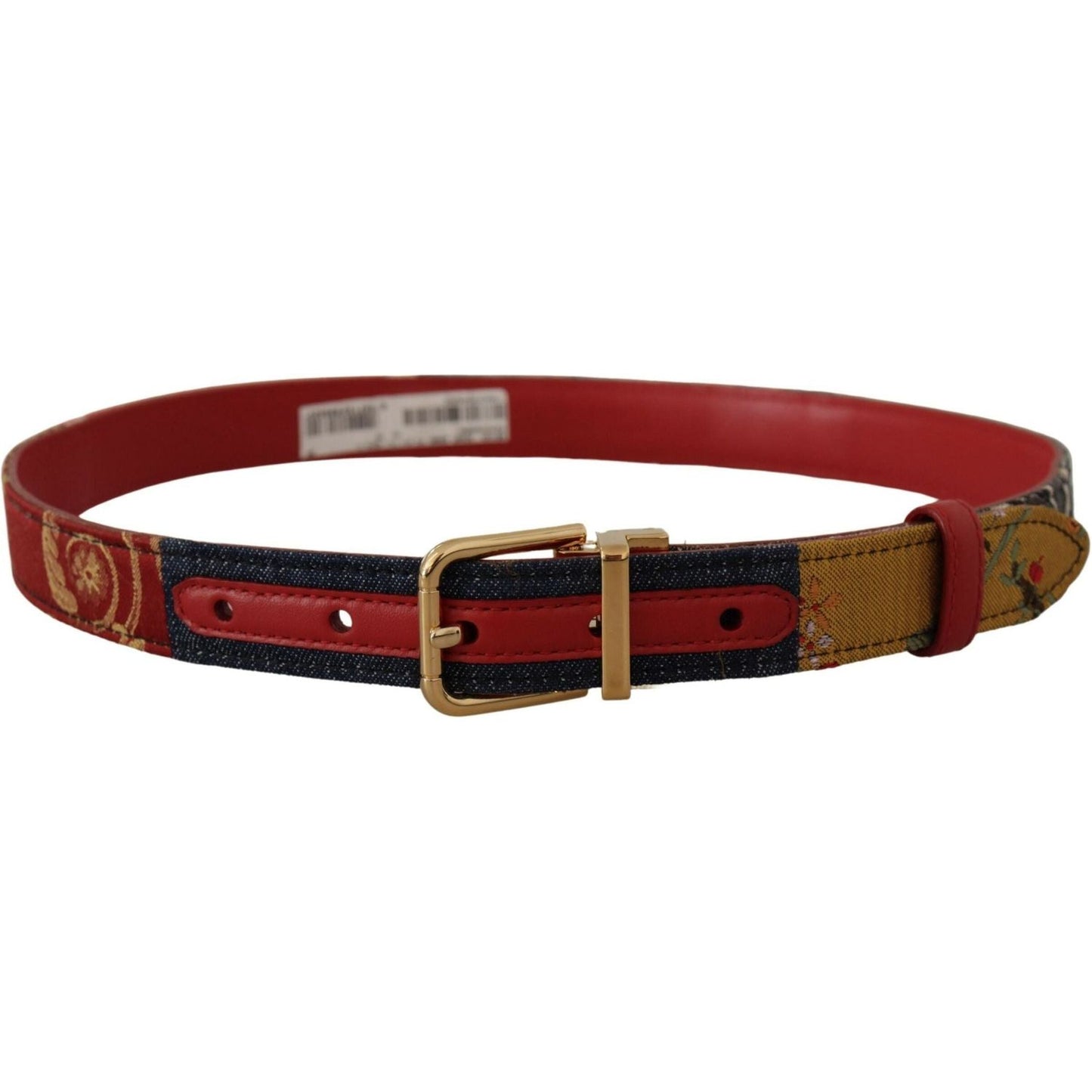 Dolce & Gabbana Chic Multicolor Leather Belt with Engraved Buckle multicolor-majolica-patchwork-gold-metal-buckle-belt