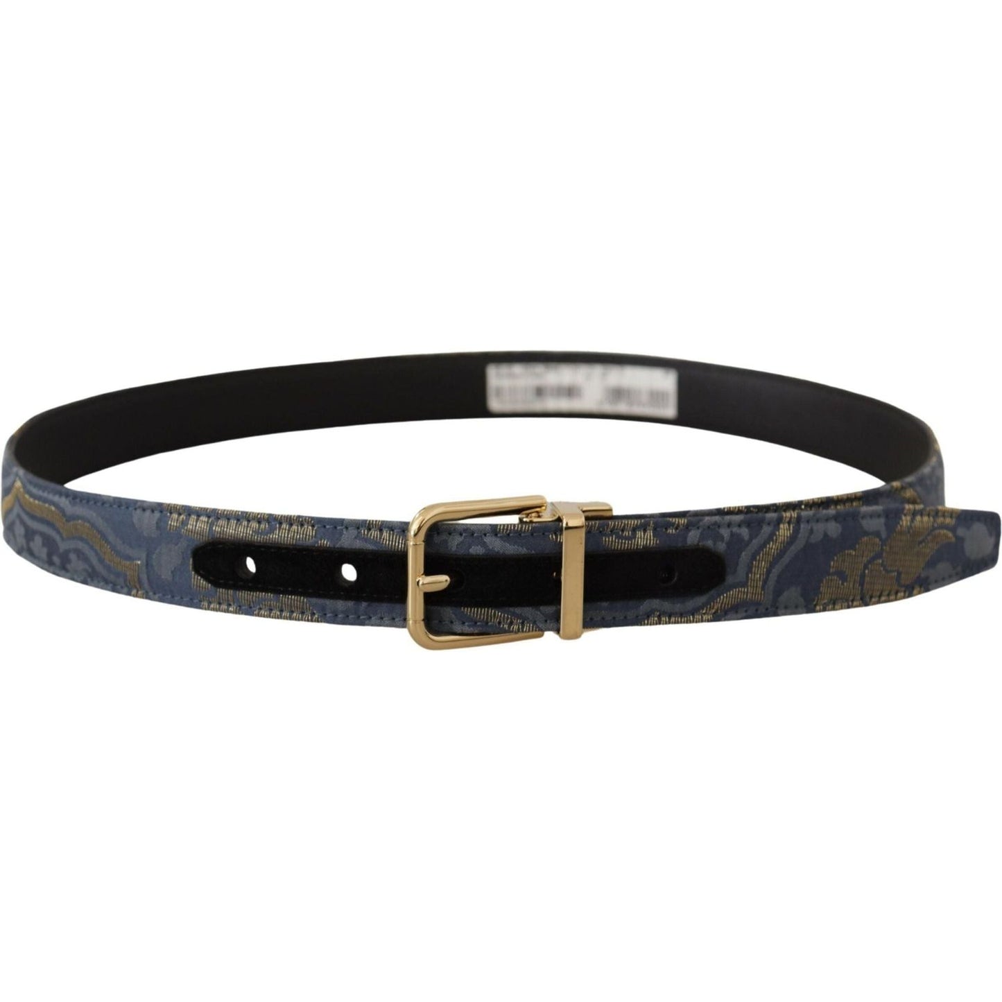Dolce & Gabbana Elegant Navy Blue Leather Belt navy-blue-jacquard-gold-tone-logo-metal-buckle-belt