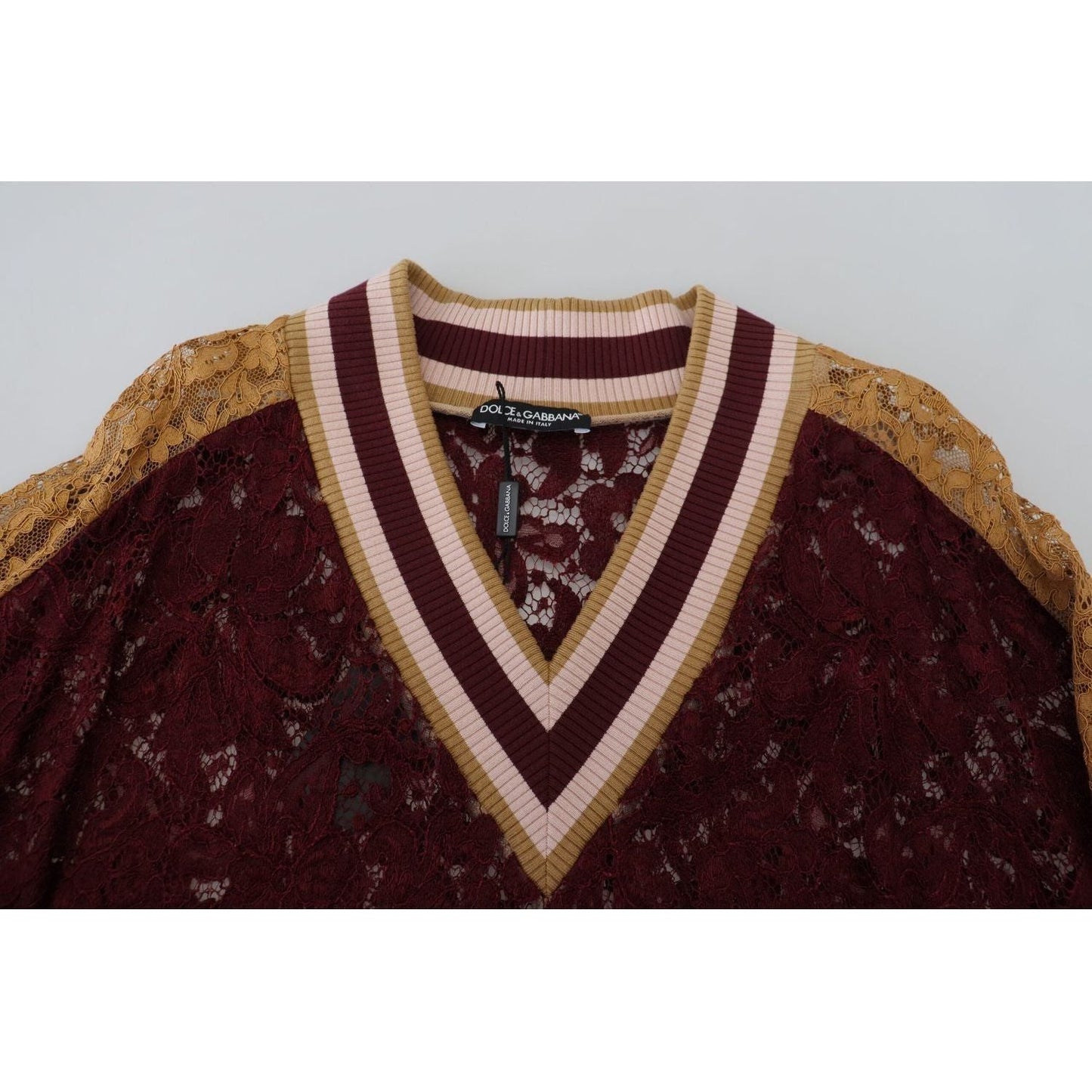 Dolce & Gabbana Multicolor V-Neck Pullover Sweater multicolor-lace-v-neck-pullover-sweater-1