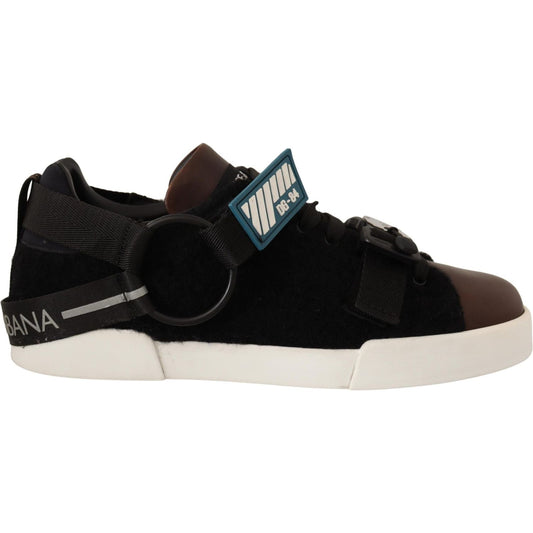 Dolce & Gabbana Shearling-Trimmed Leather Sneakers brown-leather-black-shearling-sneakers