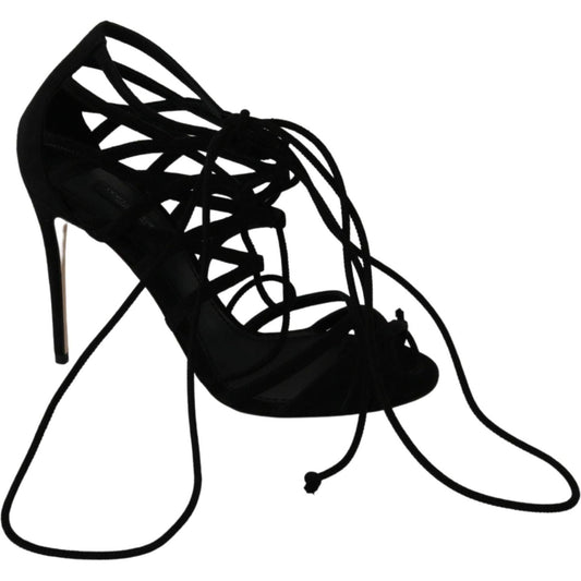 Dolce & GabbanaElegant Black Suede Stiletto Ankle Strap SandalsMcRichard Designer Brands£439.00