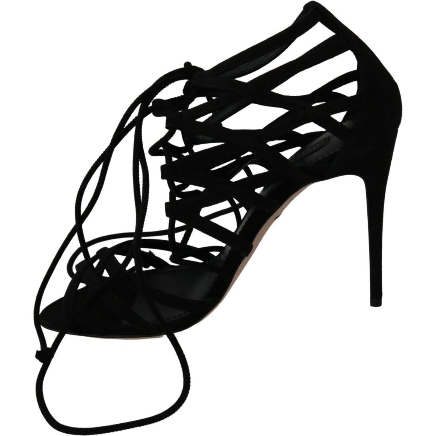 Dolce & Gabbana Elegant Black Suede Stiletto Ankle Strap Sandals black-suede-strap-stilettos-shoes-sandals Heeled Sandals IMG_9281-376bb1d9-127.jpg