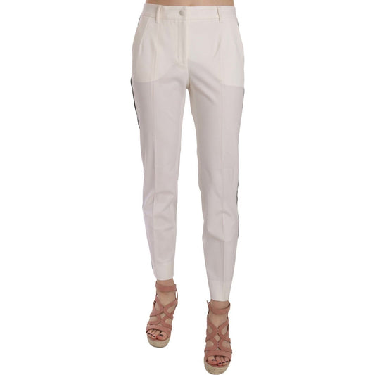 Dolce & Gabbana Elegant White Stripe Wool Tapered Trousers white-side-stripe-wool-tapered-trouser-pants