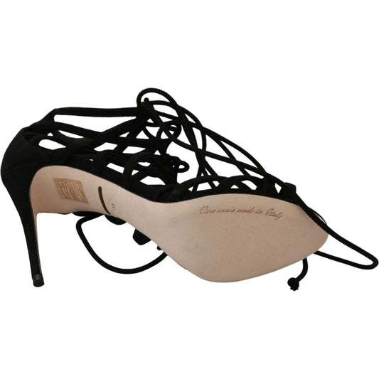 Dolce & Gabbana Elegant Black Suede Stiletto Ankle Strap Sandals Heeled Sandals black-suede-strap-stilettos-shoes-sandals