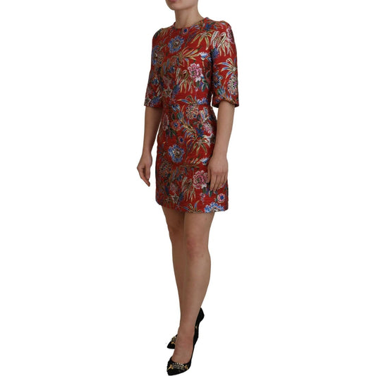 Dolce & Gabbana Elegant Red A-Line Mini Dress red-floral-jacquard-a-line-mini-dress IMG_9283-scaled-8688b305-0e8.jpg