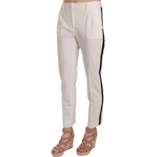 Dolce & Gabbana Elegant White Stripe Wool Tapered Trousers white-side-stripe-wool-tapered-trouser-pants
