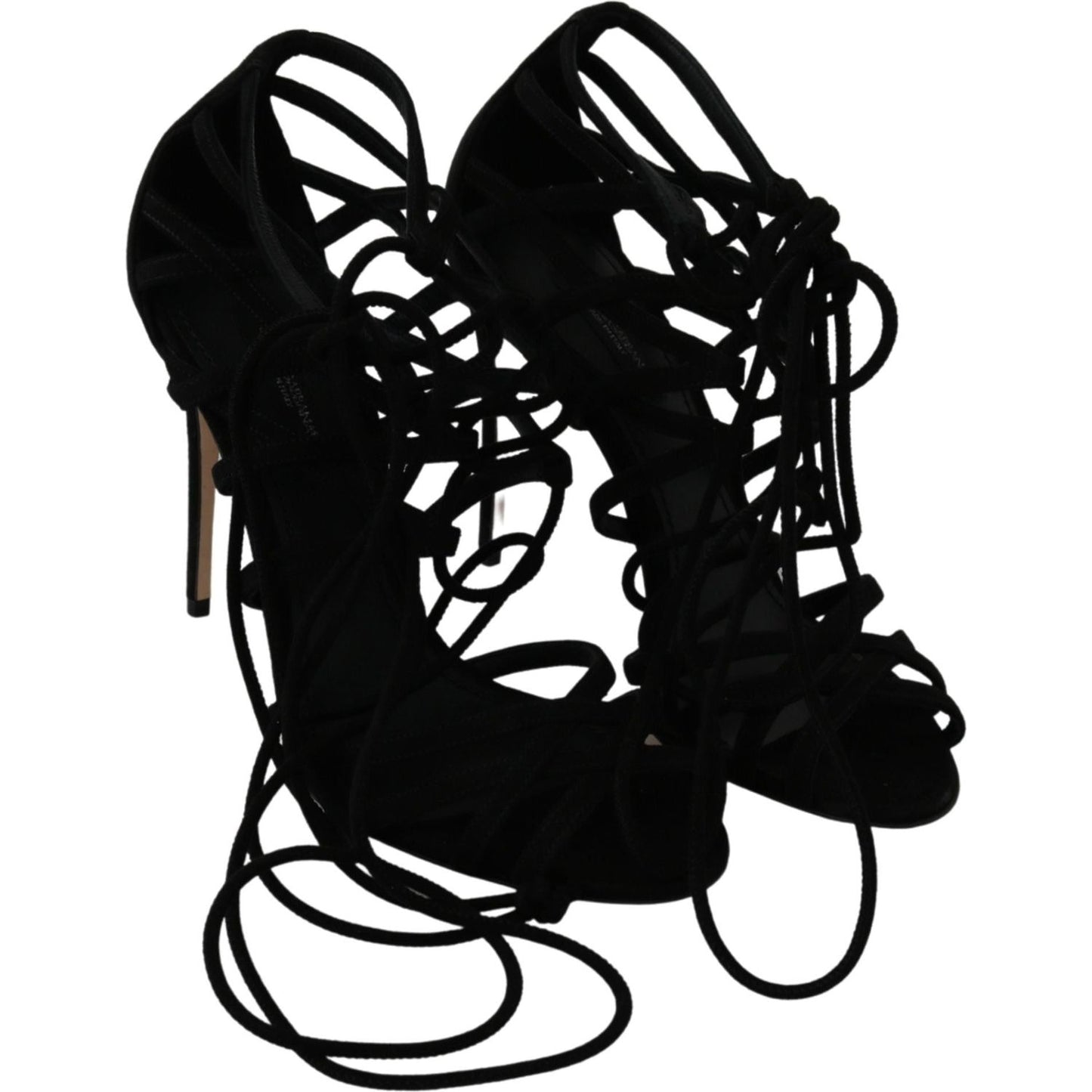 Dolce & Gabbana Elegant Black Suede Stiletto Ankle Strap Sandals black-suede-strap-stilettos-shoes-sandals Heeled Sandals IMG_9286-87140a29-20f.jpg
