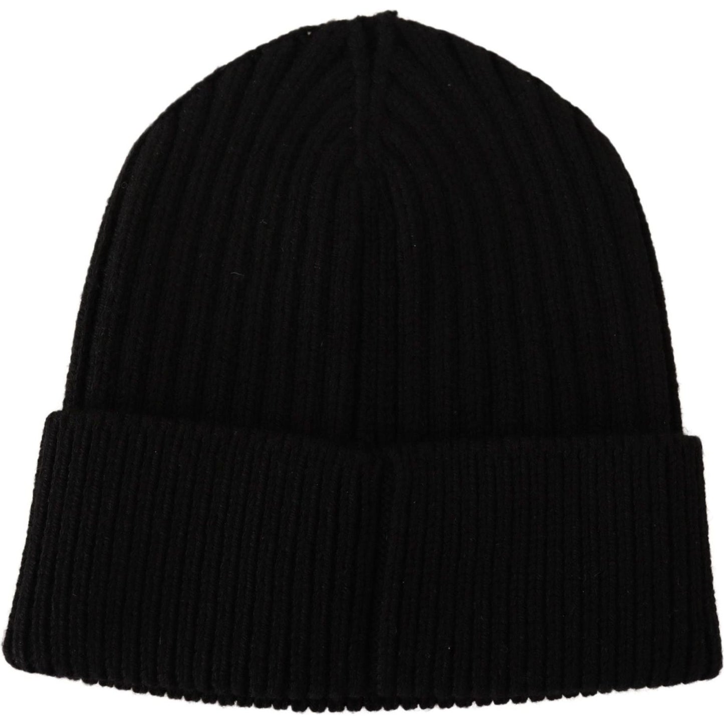 Dolce & Gabbana Elegant Cable Knit Wool Beanie with Fleece Liner Beanie Hat black-wool-knit-women-winter-hat