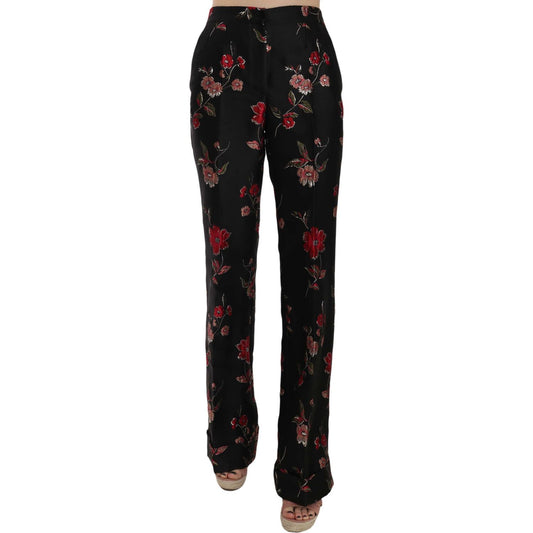 Dolce & Gabbana Elegant Floral Print Boot Cut Trousers floral-print-black-boot-cut-trouser-pants