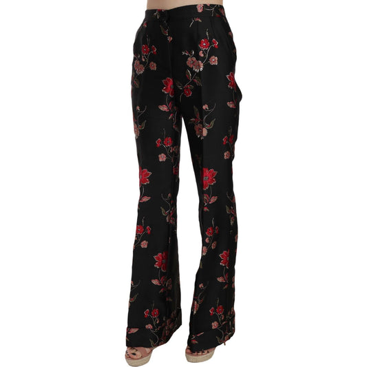 Dolce & Gabbana Elegant Floral Print Boot Cut Trousers floral-print-black-boot-cut-trouser-pants
