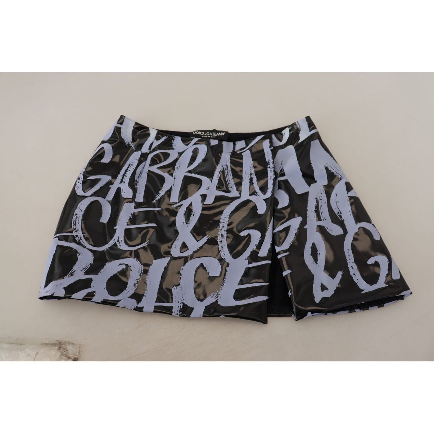 Dolce & Gabbana Elegant High Waist Logo Mini Skirt black-logo-print-high-waist-a-line-mini-skirt