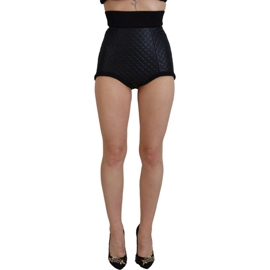 Dolce & Gabbana Elegant High Waist Designer Shorts black-quilted-high-waist-hot-pants-shorts