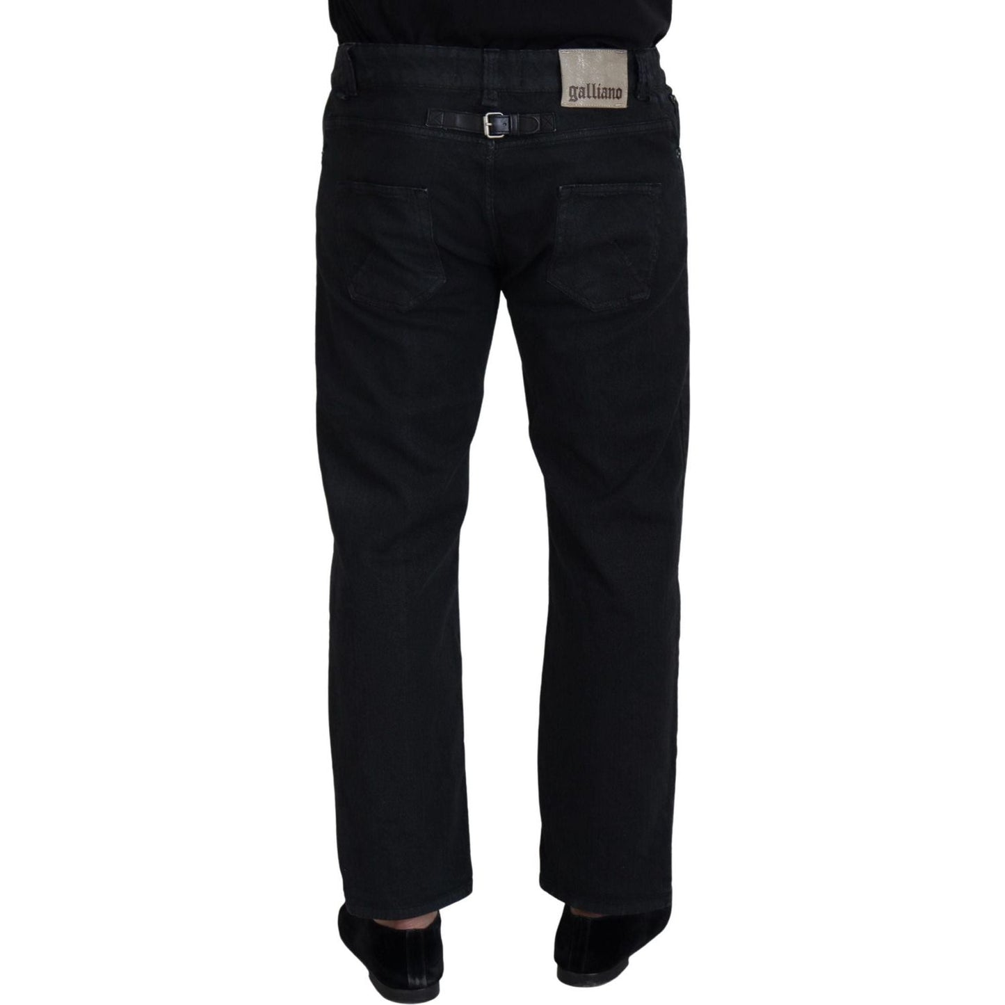 John Galliano Elegant Black Mainline Cotton Jeans black-cotton-back-buckle-casual-denim-jeans