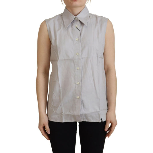 Ferre Elegant Sleeveless Cotton Polo Top light-gray-stripes-cotton-sleeveless-collared-top
