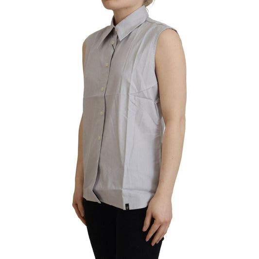 Ferre Elegant Sleeveless Cotton Polo Top light-gray-stripes-cotton-sleeveless-collared-top