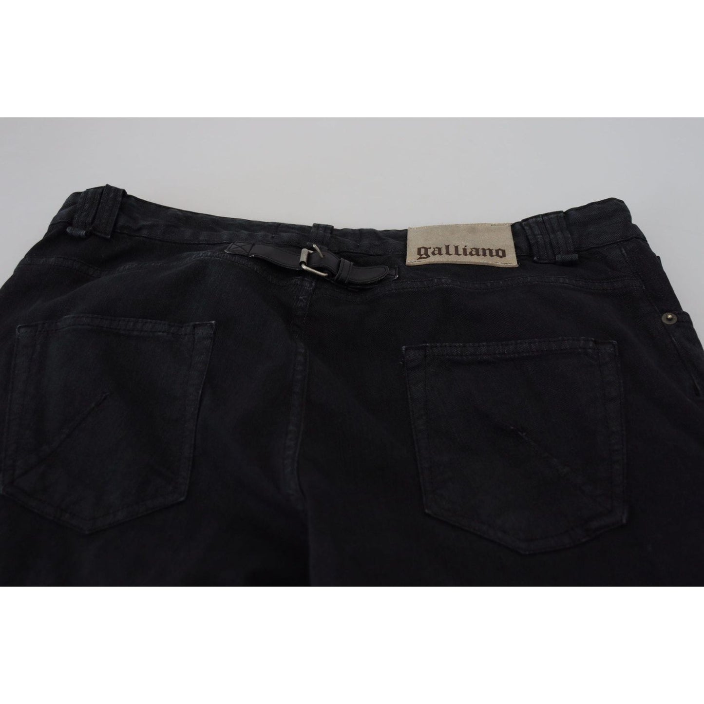 John Galliano Elegant Black Mainline Cotton Jeans black-cotton-back-buckle-casual-denim-jeans