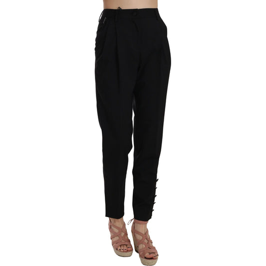 Dolce & Gabbana Elegant Pleated Tapered Black Trousers Jeans & Pants black-button-pleated-tapered-trouser-pants