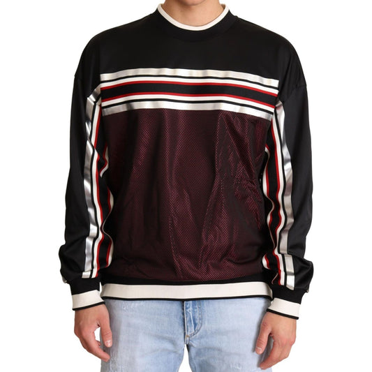 Dolce & Gabbana Elegant Crewneck Pullover Sweater in Black black-red-mesh-sport-pullover-crewneck-sweater IMG_9385-scaled-24cca2a1-45d.jpg