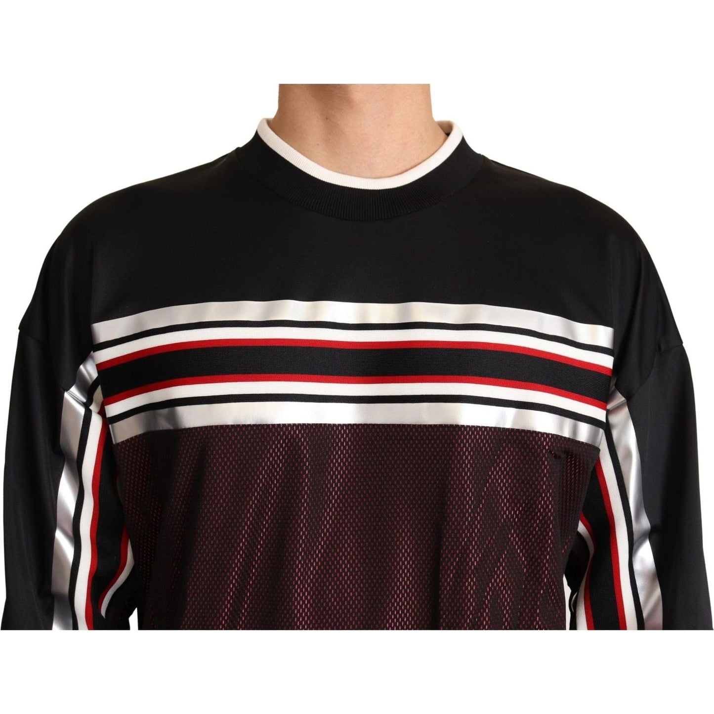 Dolce & Gabbana Elegant Crewneck Pullover Sweater in Black black-red-mesh-sport-pullover-crewneck-sweater