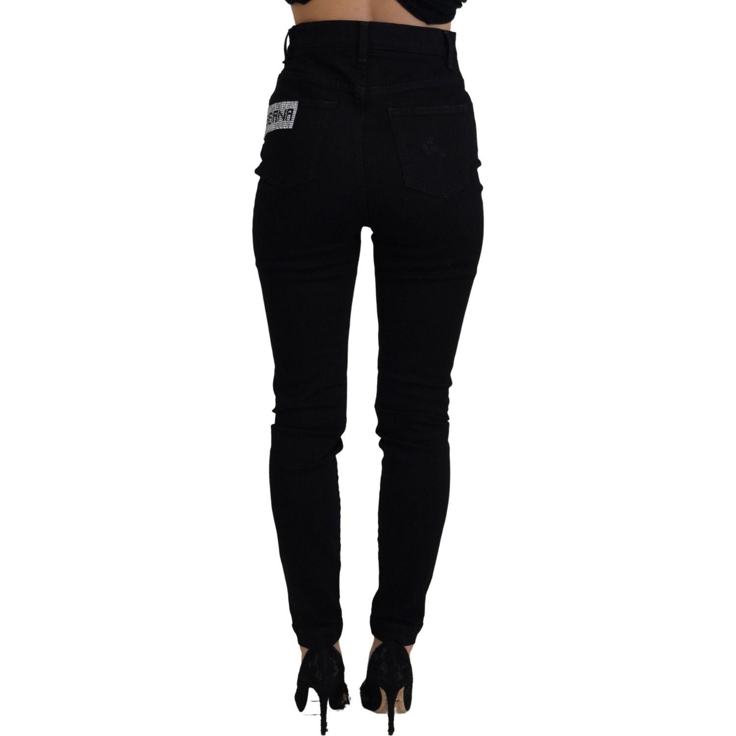Dolce & Gabbana Chic High Waist Slim Fit Black Jeans black-sequined-cotton-slim-fit-denim-jeans-1