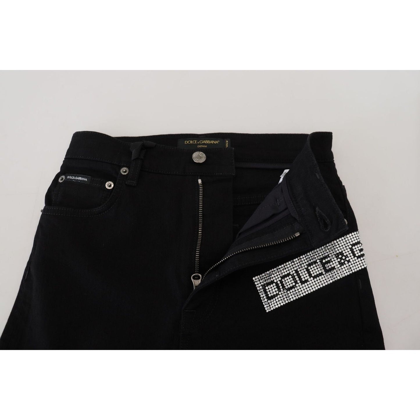 Dolce & Gabbana Chic High Waist Slim Fit Black Jeans black-sequined-cotton-slim-fit-denim-jeans-1