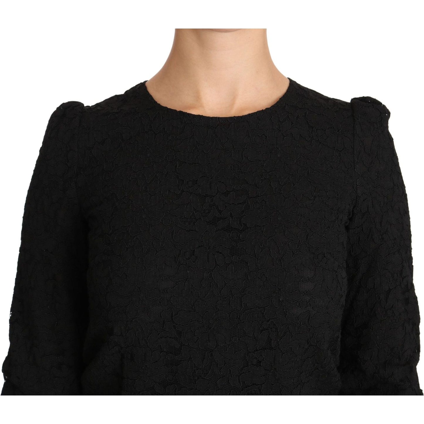 Dolce & Gabbana Elegant Black Floral Crewneck Blouse black-floral-lace-zipper-top-blouse