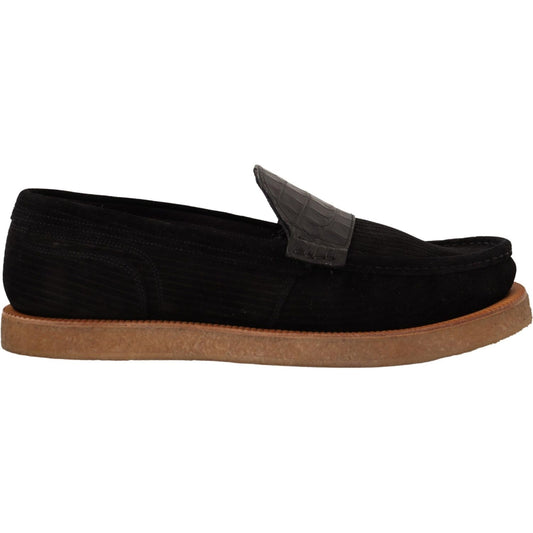 Dolce & Gabbana Elegant Black Alligator Leather Loafers black-fox-leather-moccasins-loafers-shoes