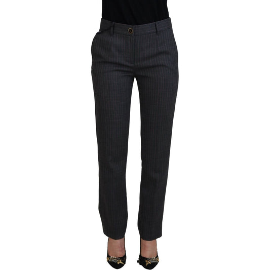 Dolce & Gabbana Elegant Gray Striped Tapered Pants gray-stripes-wool-tapered-women-pants