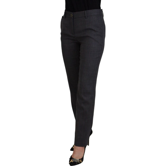 Dolce & Gabbana Elegant Gray Striped Tapered Pants gray-stripes-wool-tapered-women-pants