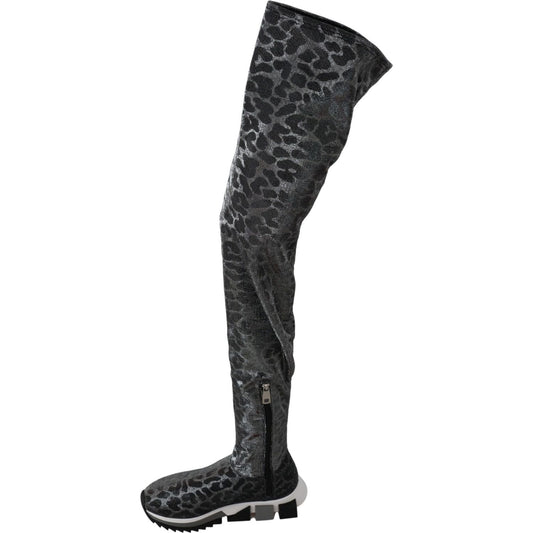 Dolce & Gabbana Elegant Leopard Booties Above Knee Shoes gray-leopard-high-top-sneakers-booties-shoes
