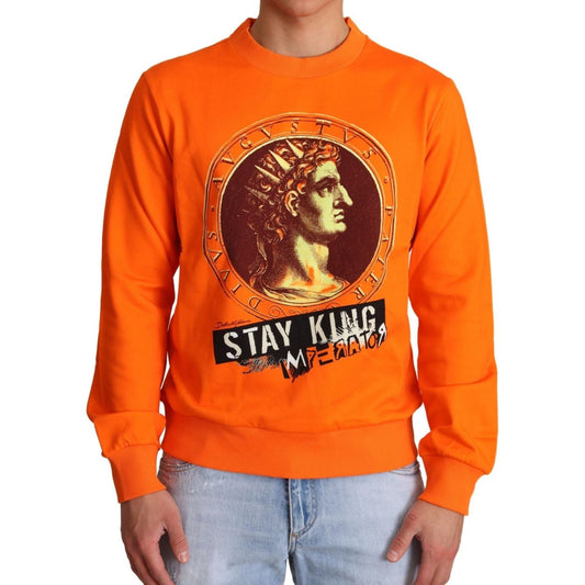 Dolce & Gabbana Regal Crewneck Cotton Sweater in Orange orange-king-ceasar-cotton-pullover-sweater