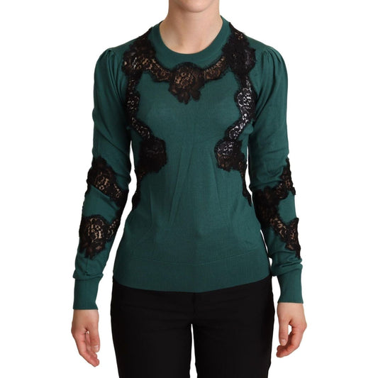 Dolce & GabbanaElegant Green Pullover with Black Lace DetailMcRichard Designer Brands£589.00
