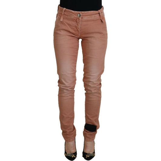 Acht Chic Slim Fit Cotton Stretch Pants pink-mid-waist-slim-fit-women-casual-pants
