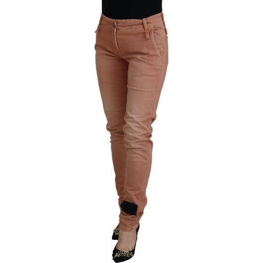Acht Chic Slim Fit Cotton Stretch Pants pink-mid-waist-slim-fit-women-casual-pants