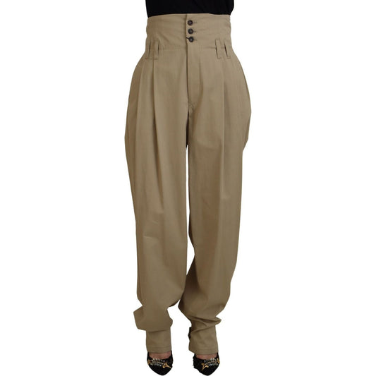 Dolce & Gabbana Elegant High Waist Tapered Trousers brown-cotton-high-waist-tapered-pants