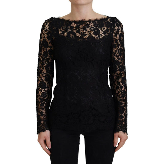 Dolce & Gabbana Elegant Floral Lace Long Sleeve Top black-cotton-lace-trim-long-sleeves-top
